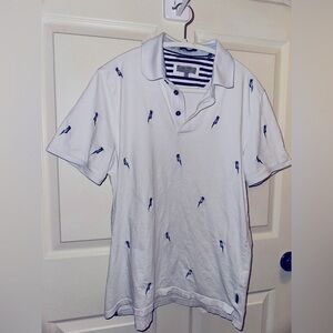Ted baker men’s White Polo Shirt with Blue embroidered birds 4 vacation summer